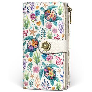 5943 Sea Turtle Wallet RFID Blocking, Credit Card Holder Bifold, PU Leather